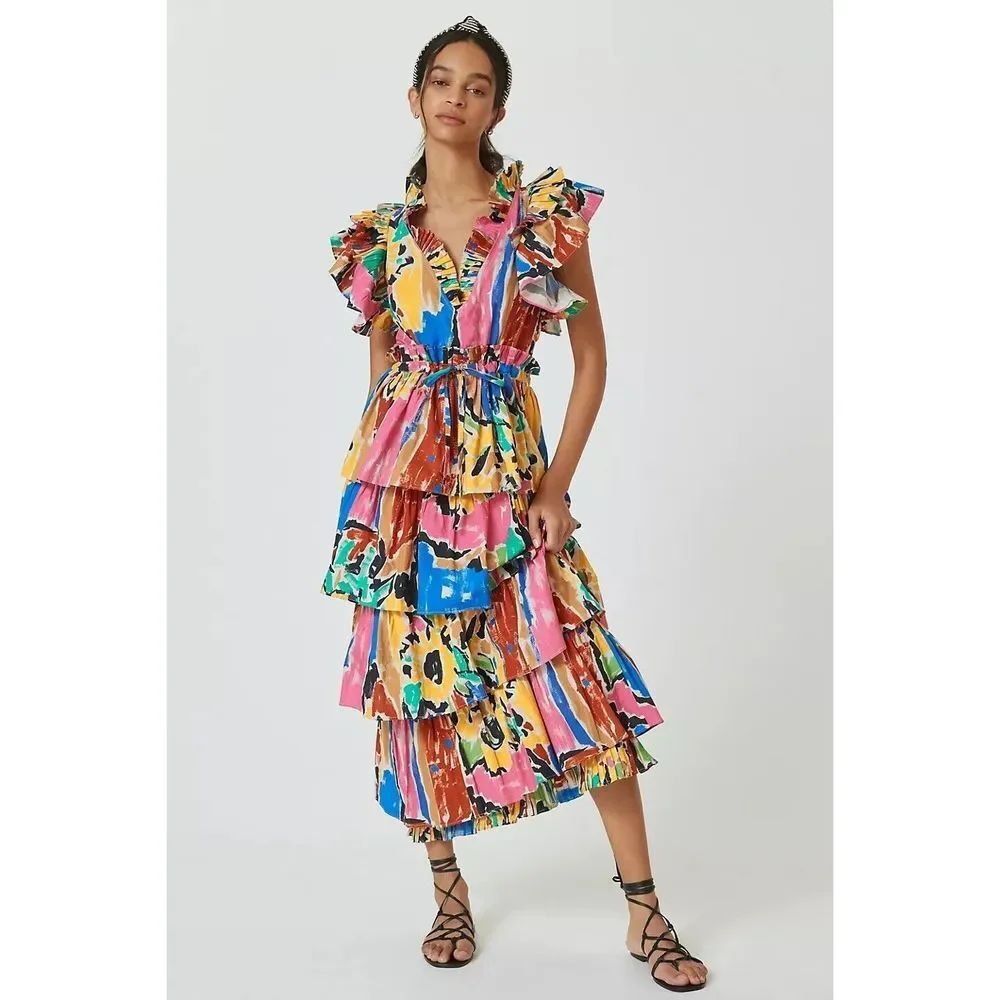 Anthropologie Love The Label Mix-Print Midi Dress